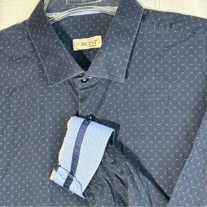 Vercini Premium Men's 4XL Navy Blue Patterned Shirt reversible cuff